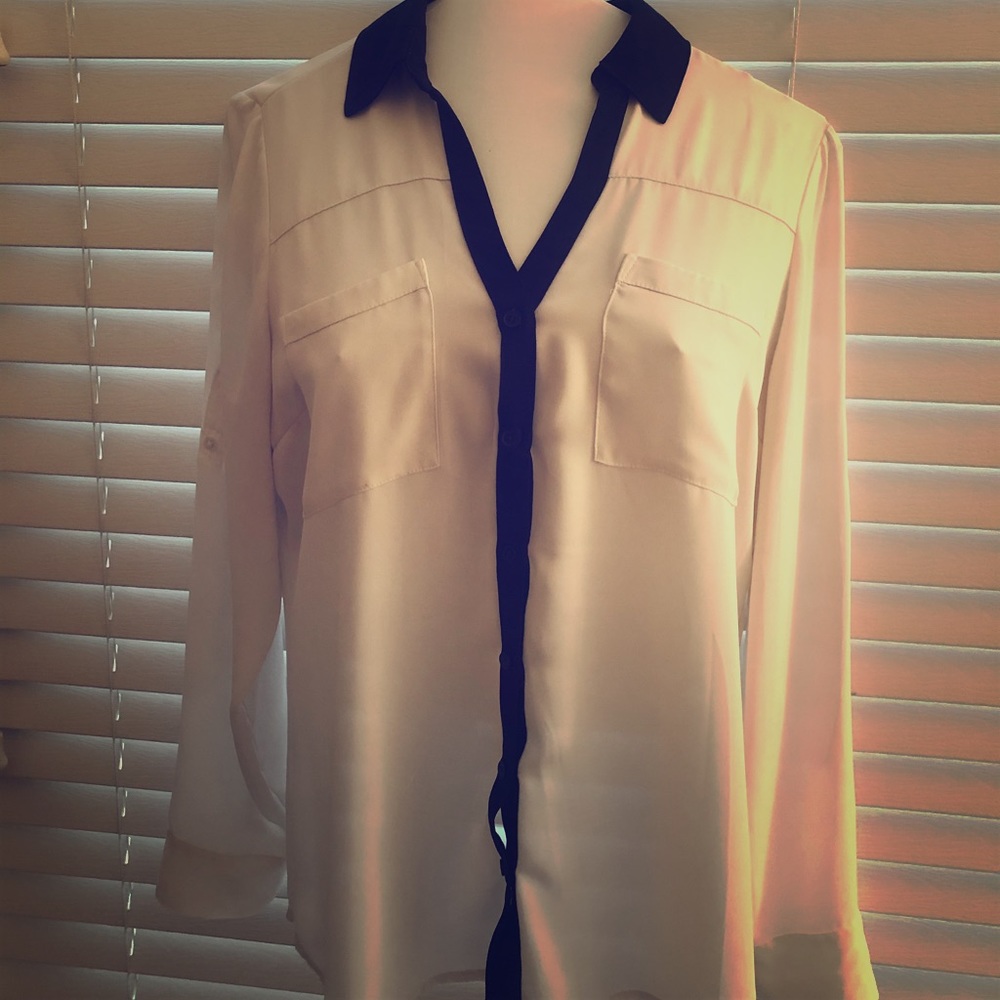 Express White Button Down with Black Stripe